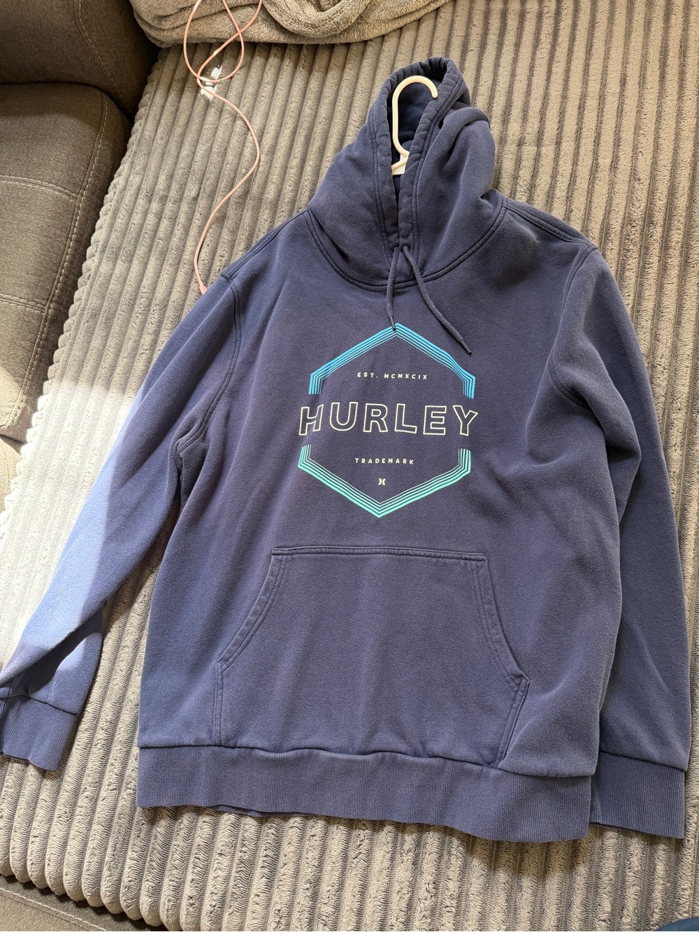 Hurley Men's Navy Crewneck Pullover with Teal Logo